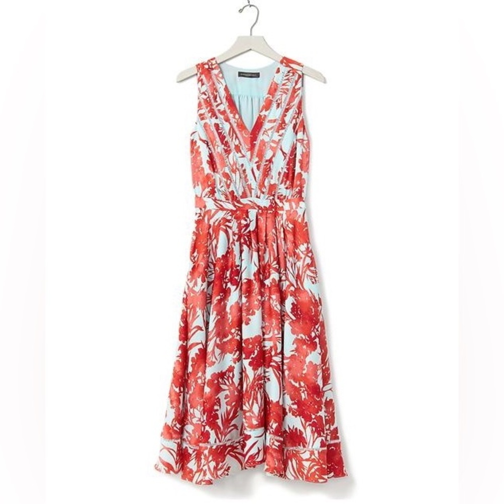 BANANA REPUBLIC FLORAL CORAL AND TEAL DRESS MIDI MINI DRESS size: 4